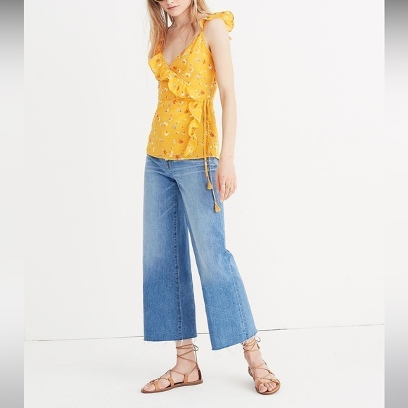 Madewell Silk Wrap Cami Top Painted Carnations Orange Marigold Tangerine - Picture 2 of 10